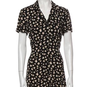 Reformation Button Front Black Floral Mini Dress